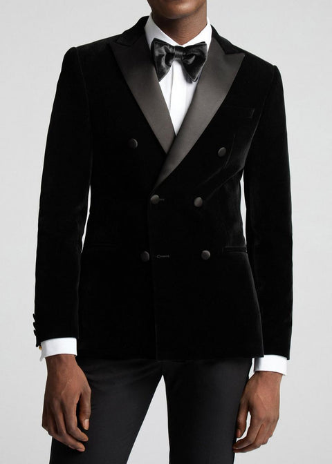 Wedding Black Velvet Double Breasted Tuxedo