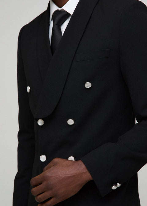 Straight Fit Black Double Breasted Suit Jacket