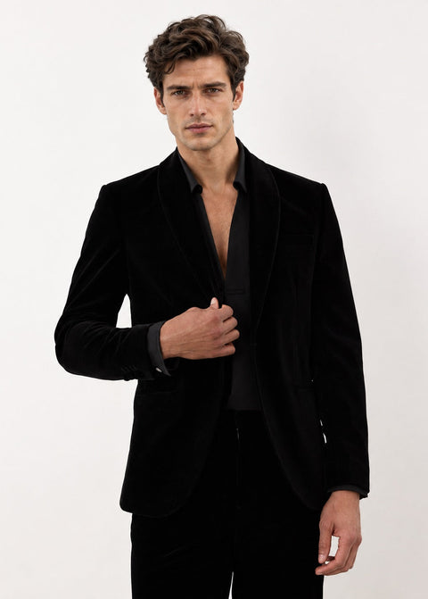 Black Velvet Slim Fit Blazer