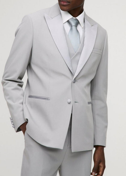 Slim Fit Light Grey Satin Lapel Blazer