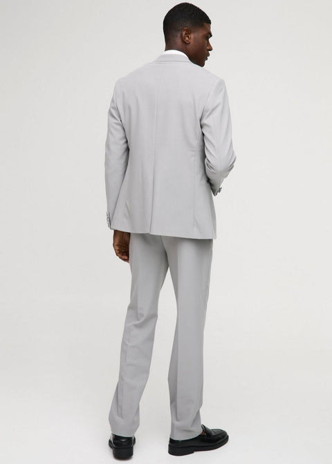 Slim Fit Light Grey Satin Lapel Blazer