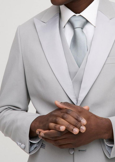 Slim Fit Light Grey Satin Lapel Blazer