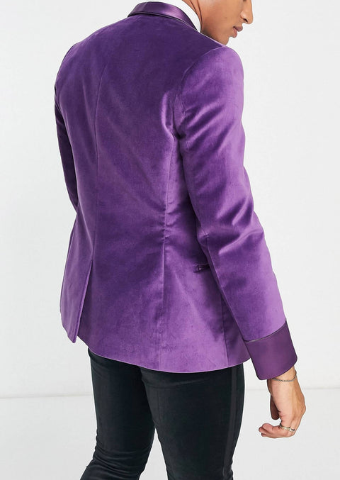 Velvet Shawl Collar Tuxedo Blazer in Violet Tumuh
