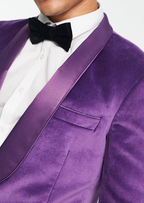 Velvet Shawl Collar Tuxedo Blazer in Violet Tumuh