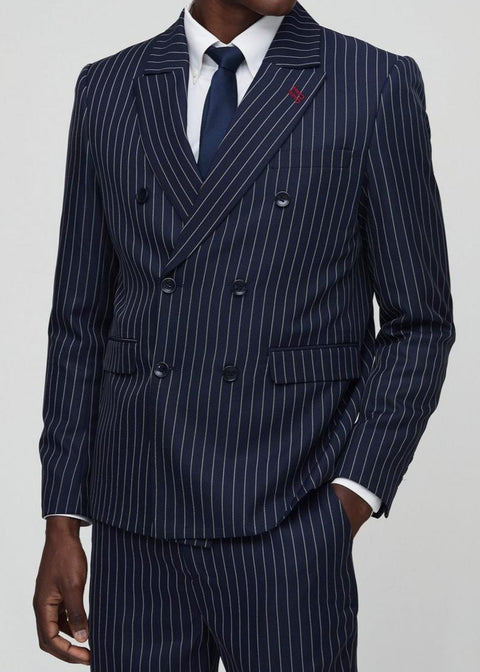 Pinstripe Double Breasted Suit in Blue