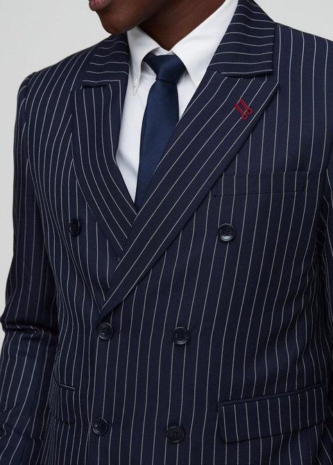 Pinstripe Double Breasted Suit in Blue