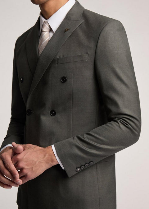 Double Breasted Slim Fit Khaki Blazer Suit