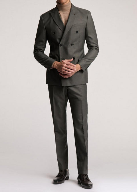 Double Breasted Slim Fit Khaki Blazer Suit