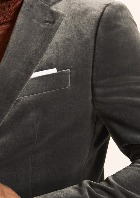 Slim Fit Grey Velvet Tuxedo Blazer