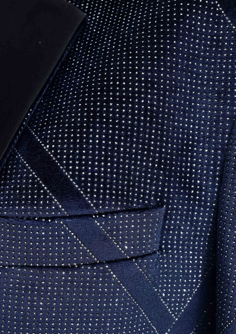 Limited Edition Party Wear Blue & Silver Velvet Tuxedo Blazer
