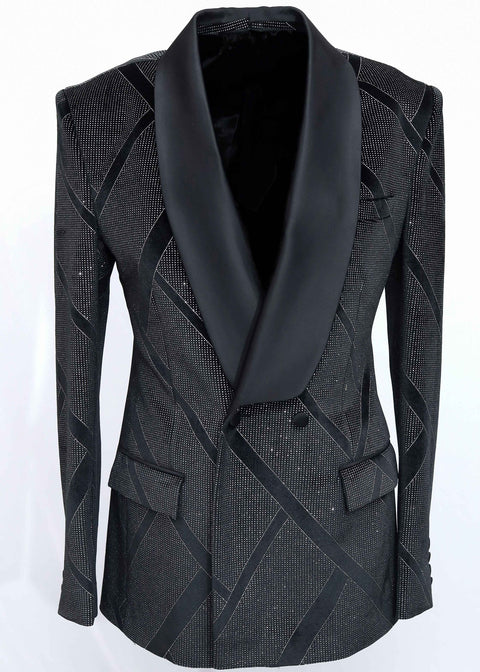 Black & Silver Limited Edition Party Wear Velvet Double Breasted Tuxedo Blazer