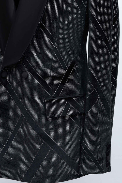 Black & Silver Limited Edition Party Wear Velvet Double Breasted Tuxedo Blazer