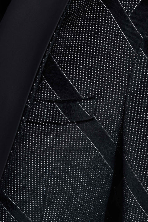 Black & Silver Limited Edition Party Wear Velvet Double Breasted Tuxedo Blazer