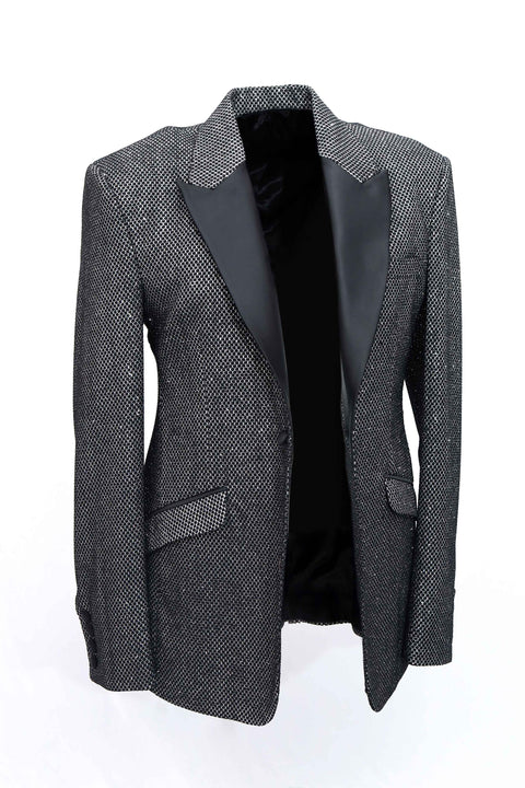 Slim Fit Silver Grey Party Wear Tuxedo Blazer