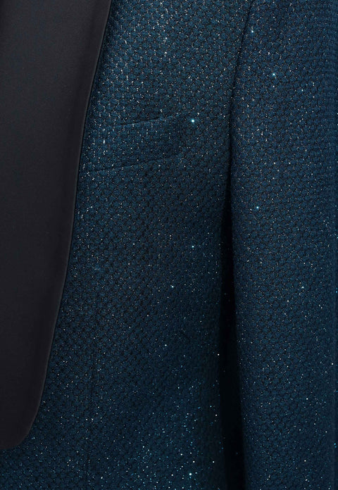 Teal Blue Slim Fit Party Wear Shawl Collar Tuxedo Blazer