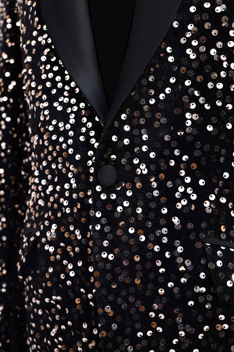 Party Black & Gold Sequin Blazer in Velvet