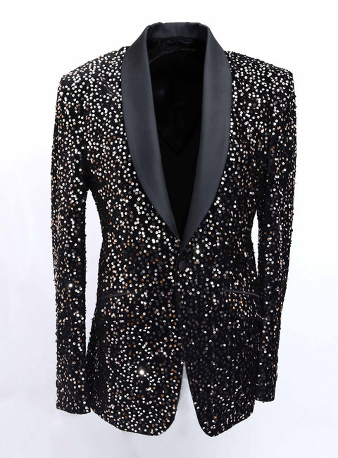 Party Black & Gold Sequin Blazer in Velvet