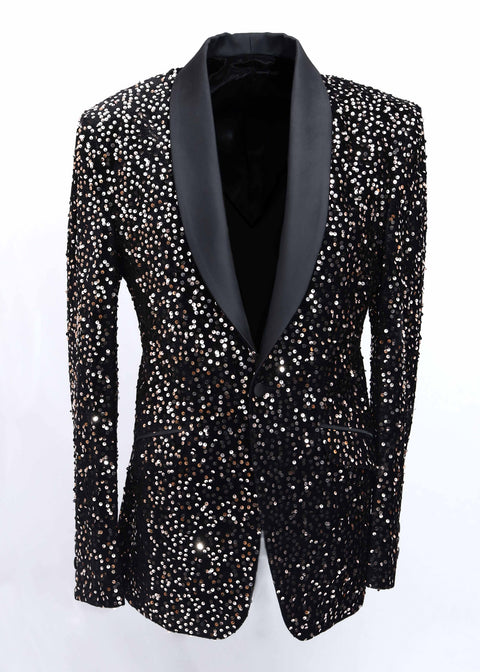 Party Black & Gold Sequin Blazer in Velvet