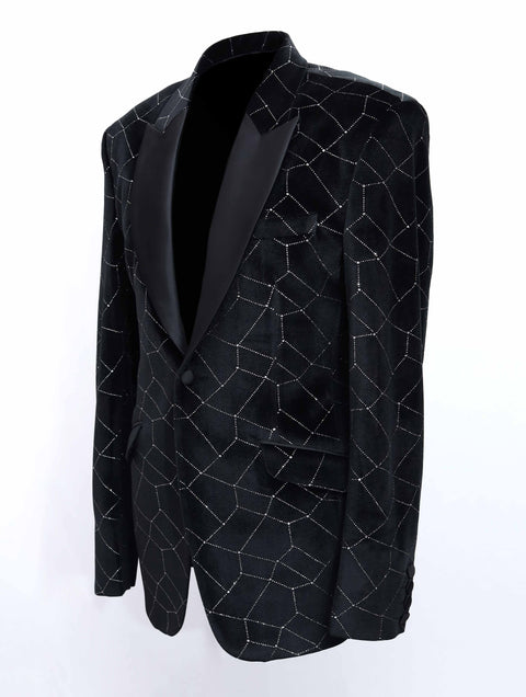 Limited Edition Black Silver Velvet Tuxedo Blazer Tumuh