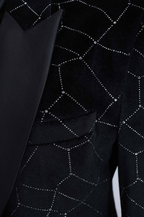 Limited Edition Black Silver Velvet Tuxedo Blazer Tumuh