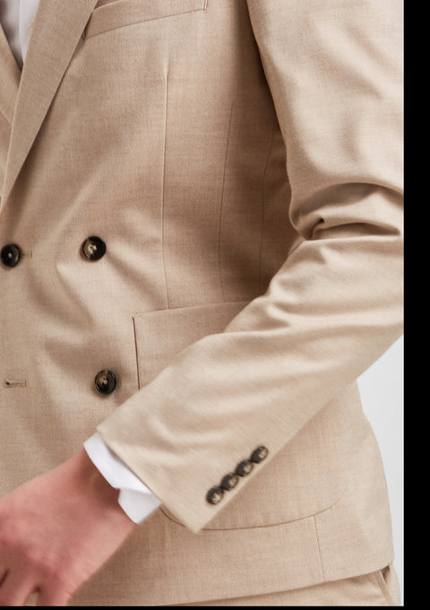 Slim Fit Double Breasted Cream Suit