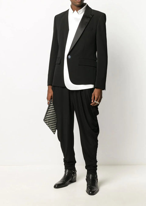 Black white layered long-sleeve blazer