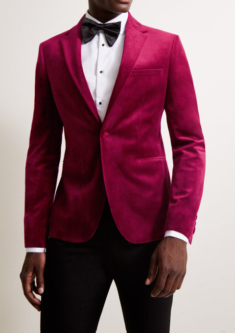 Slim Fit Pink Velvet Jacket Suit
