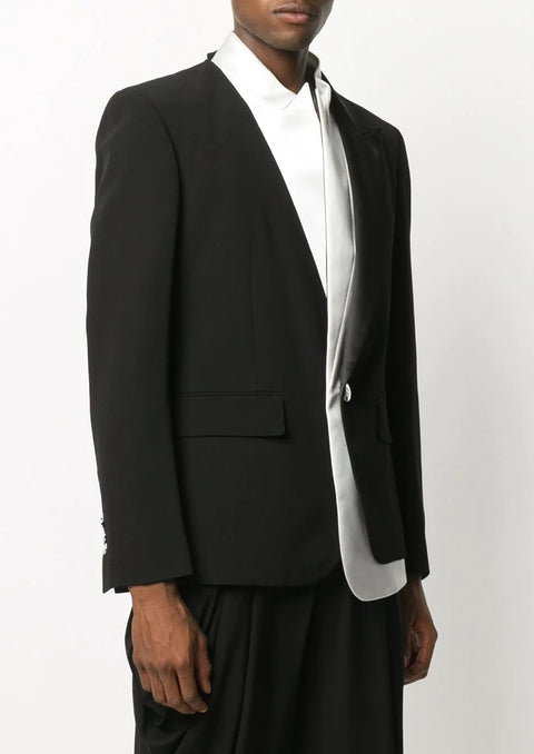 Black white layered long-sleeve blazer
