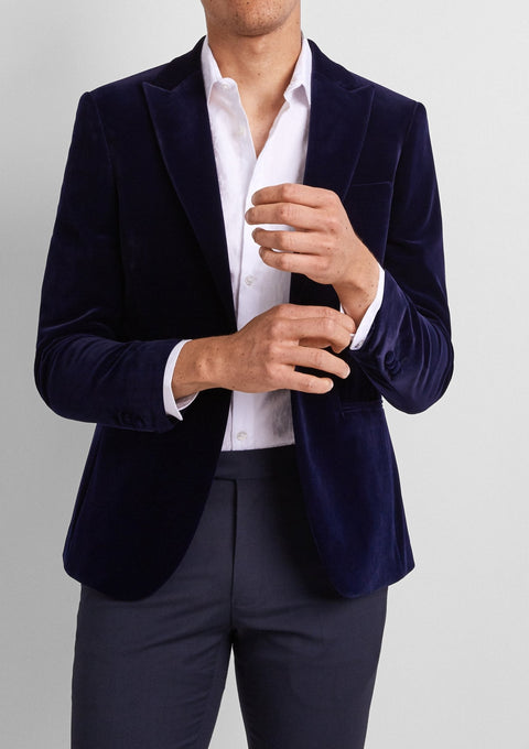 Slim fit blue velvet jacket