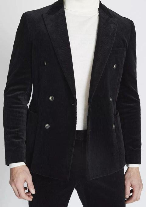 Black Double Breasted Corduroy Suit