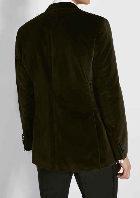 Olive Green Velvet Tuxedo Blazer Suit For Wedding