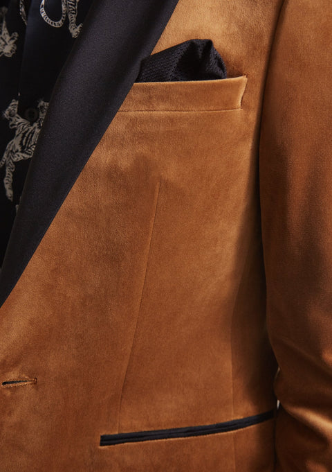 Slim Fit Camel Velvet Tuxedo Blazer