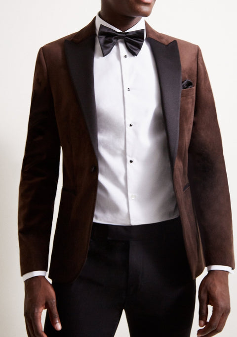Slim Fit Brown Velvet Tuxedo Blazer