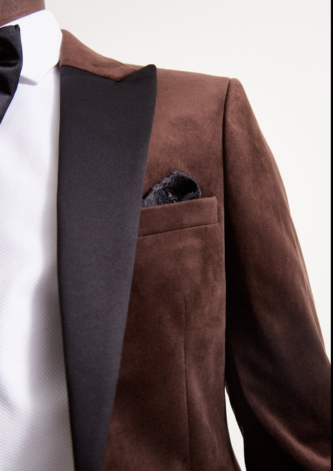 Slim Fit Brown Velvet Tuxedo Blazer
