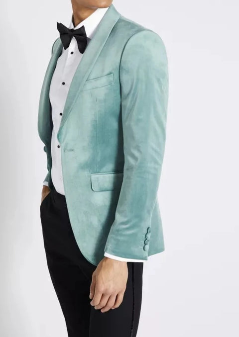Slim Fit Light Blue Velvet Tuxedo Suit Jacket