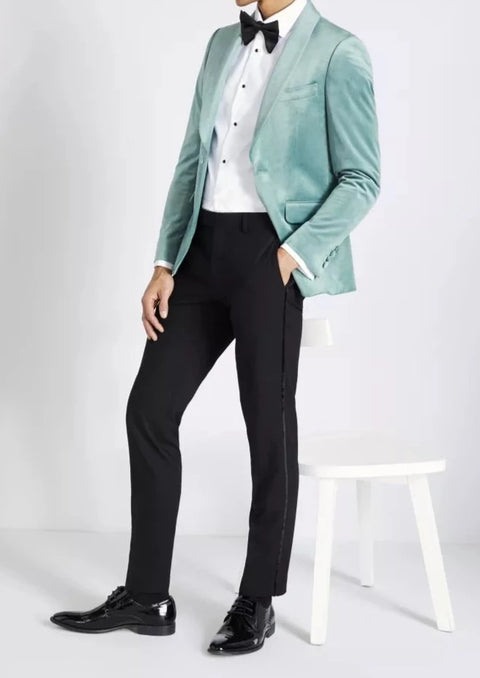 Slim Fit Light Blue Velvet Tuxedo Suit Jacket