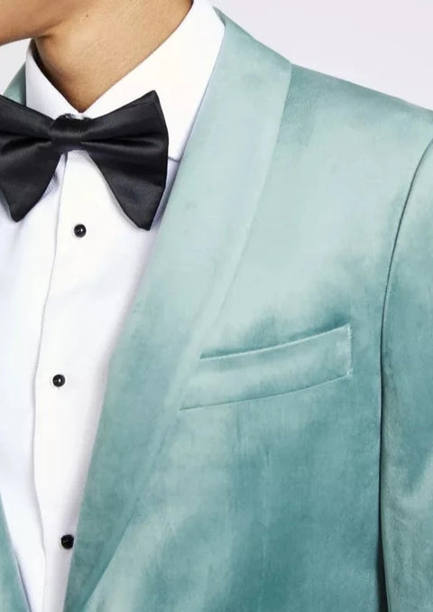 Slim Fit Light Blue Velvet Tuxedo Suit Jacket