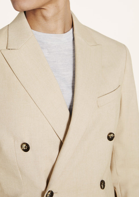 Slim Fit Beige Double Breasted Blazer Suit