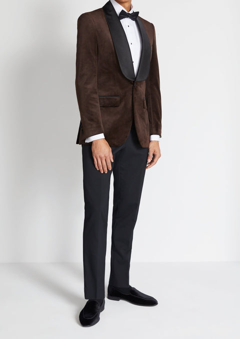 Slim Fit Brown Velvet Shawl Collar Tuxedo Blazer Suit