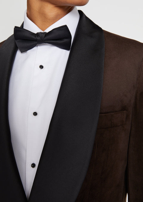 Slim Fit Brown Velvet Shawl Collar Tuxedo Blazer Suit