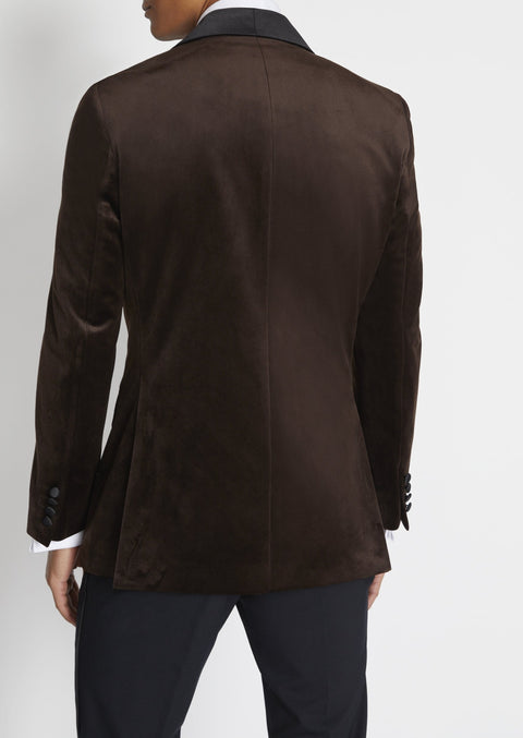 Slim Fit Brown Velvet Shawl Collar Tuxedo Blazer Suit