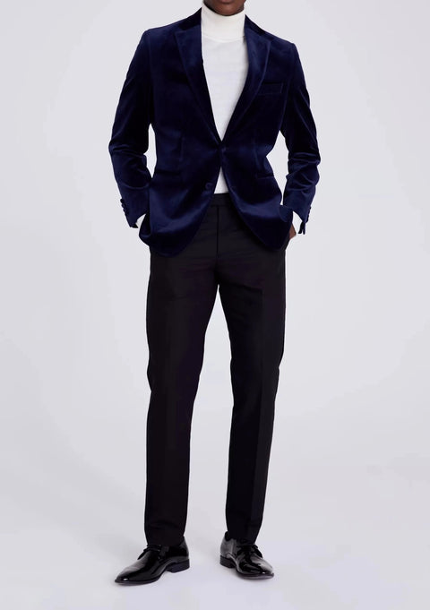 Tailored Fit Navy Blue Velvet Jacket