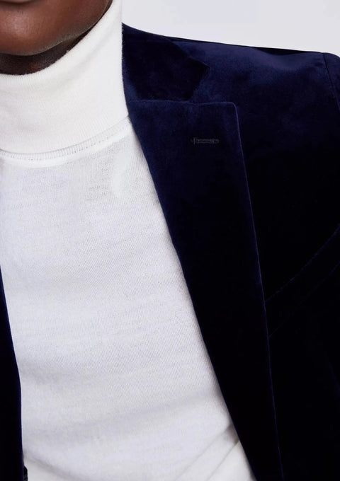 Tailored Fit Navy Blue Velvet Jacket
