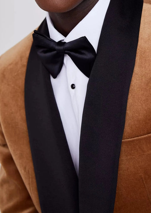 Slim Tailored Camel Velvet Tuxedo Jacket Tumuh