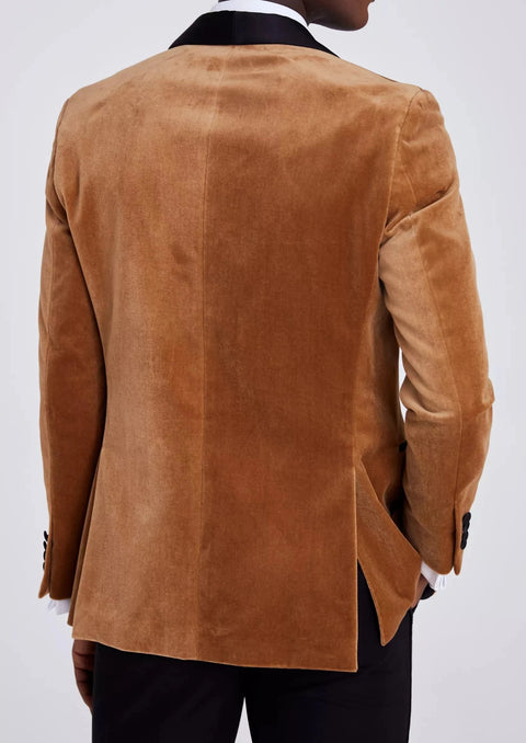 Slim Tailored Camel Velvet Tuxedo Jacket Tumuh