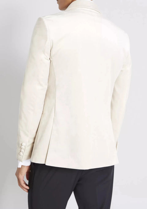 Slim Fit White Velvet Tuxedo Jacket