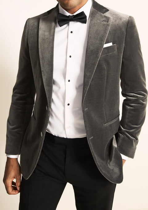 Slim Fit Grey Velvet Tuxedo Blazer
