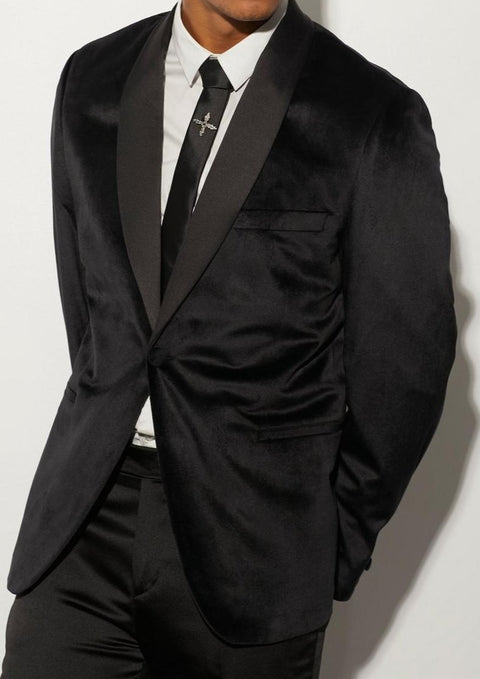 Black Velvet Satin Lapel Tuxedo Jacket