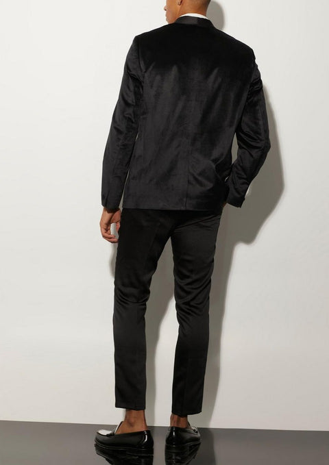 Black Velvet Satin Lapel Tuxedo Jacket