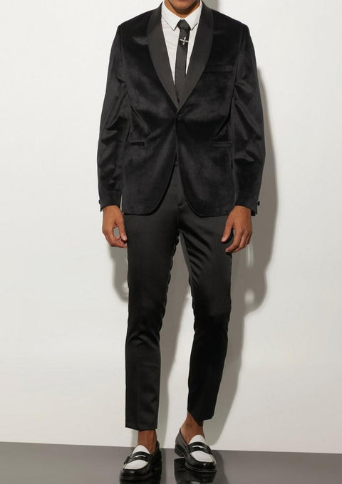 Black Velvet Satin Lapel Tuxedo Jacket